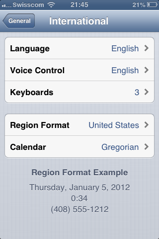 International Settings Snap